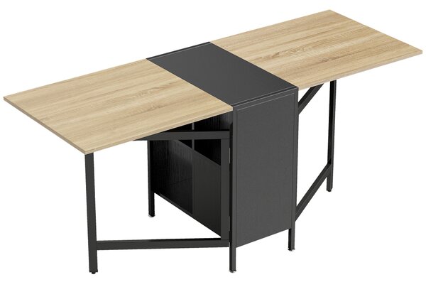 HOMCOM Tavolo pieghevole da pranzo con ali ribaltabili, 4 scomparti e 3 configurazioni per cucina soggiorno, 169x60x75 cm, naturale scuro | Aosom Italy