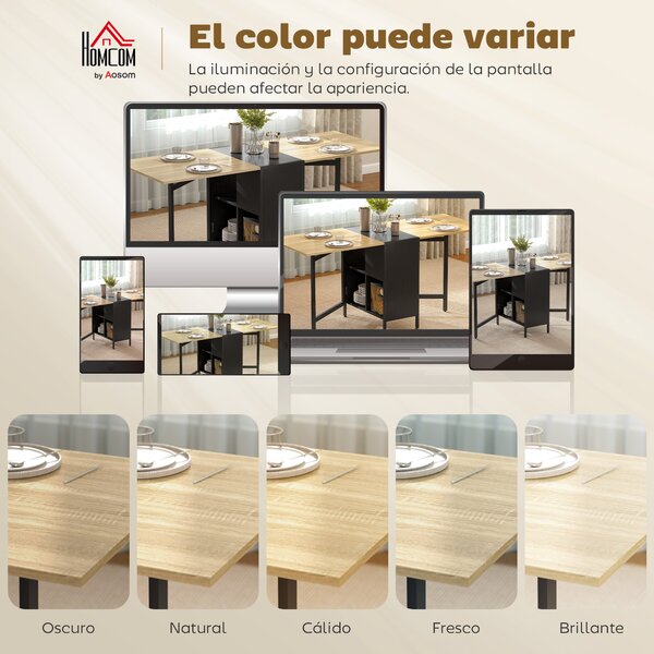 HOMCOM Tavolo pieghevole da pranzo con ali ribaltabili, 4 scomparti e 3 configurazioni per cucina soggiorno, 169x60x75 cm, naturale scuro | Aosom Italy