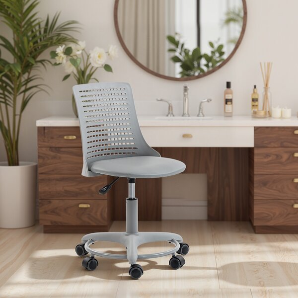 HOMCOM Sedia Girevole da Scrivania con Schienale forato e Altezza Regolabile, Sedia da Ufficio senza Braccioli, 43x42x86 cm, Grigio | Aosom Italy
