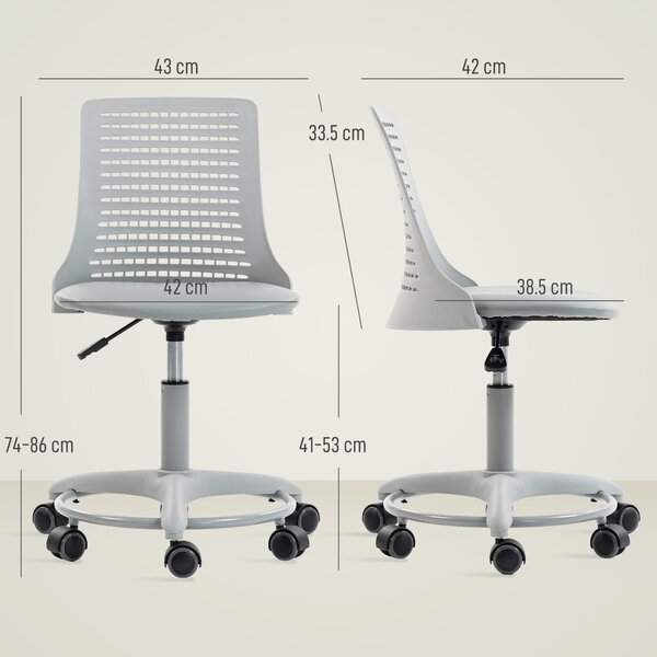 HOMCOM Sedia Girevole da Scrivania con Schienale forato e Altezza Regolabile, Sedia da Ufficio senza Braccioli, 43x42x86 cm, Grigio | Aosom Italy