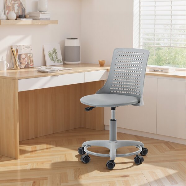 HOMCOM Sedia Girevole da Scrivania con Schienale forato e Altezza Regolabile, Sedia da Ufficio senza Braccioli, 43x42x86 cm, Grigio | Aosom Italy