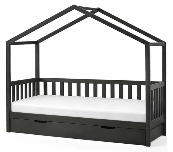 Letto per bambini in legno di pino antracite con letto estraibile e contenitore 90x200 cm DALLAS - Vipack