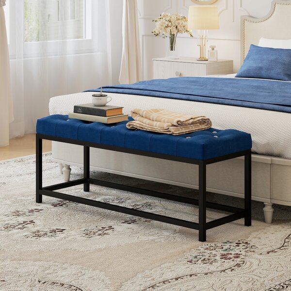 HOMCOM Panca ai piedi del letto Imbottita con Base in Metallo per Camera, Ingresso e Soggiorno, 117x40x48 cm, Blu | Aosom Italy