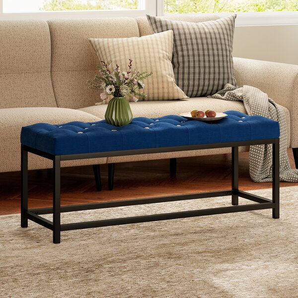 HOMCOM Panca ai piedi del letto Imbottita con Base in Metallo per Camera, Ingresso e Soggiorno, 117x40x48 cm, Blu | Aosom Italy
