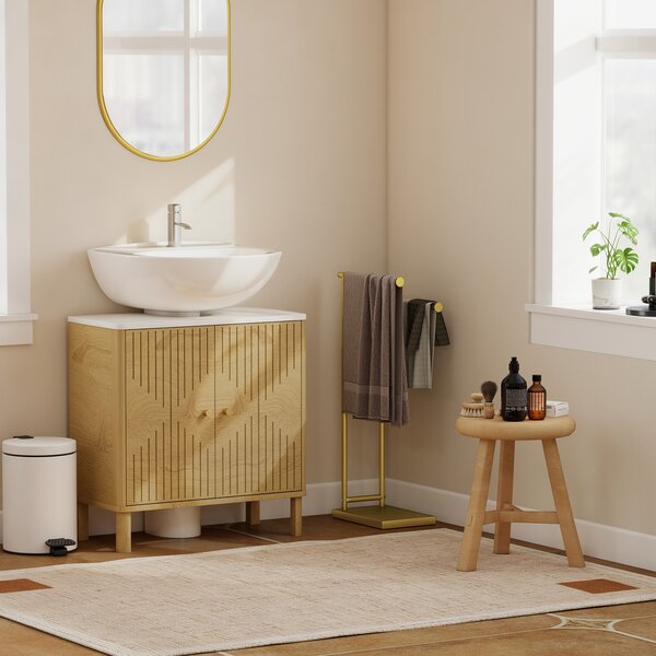 HOMCOM Portasciugamani da Bagno Moderno a Forma di L con 2 Barre e Struttura Metallica Portasciugamani, 35,5x20x78 cm, Oro | Aosom Italy