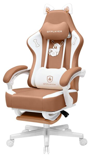 Sedia da gaming con orecchie a forma di gatto, rivestita in ecopelle, regolabile, capacità massima di 150 kg, colore marrone