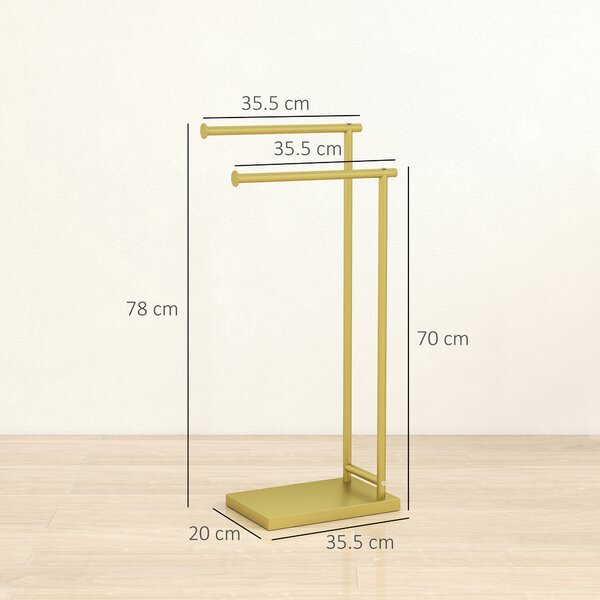 HOMCOM Portasciugamani da Bagno Moderno a Forma di L con 2 Barre e Struttura Metallica Portasciugamani, 35,5x20x78 cm, Oro | Aosom Italy