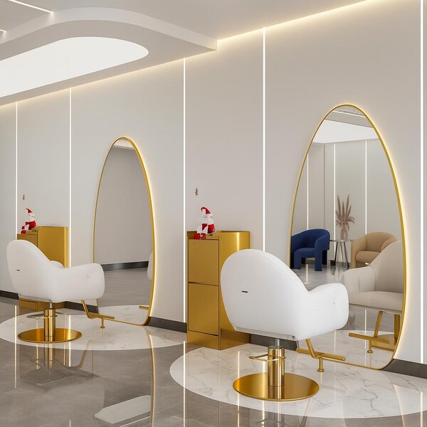 Consolle professionale da salone con specchio LED 180x90 oro