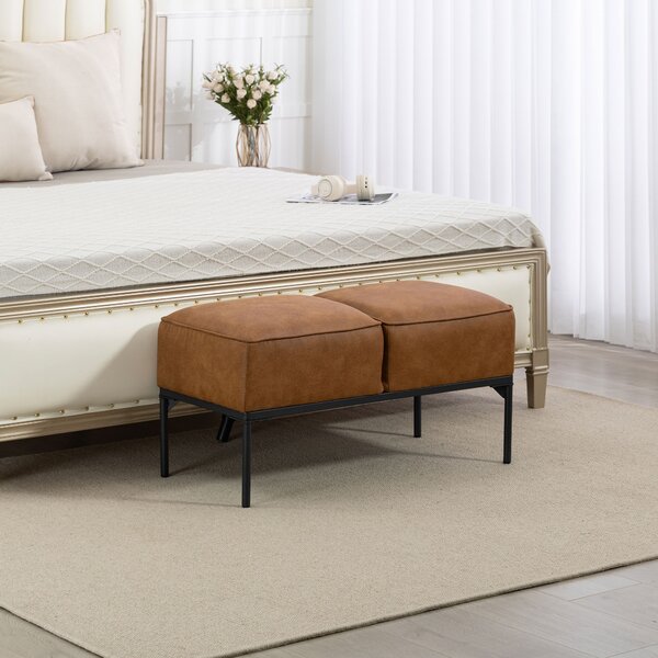 HOMCOM Panca moderna a piedi del letto in pelle sintetica con seduta imbottita spessa e gambe in acciaio, 80x40x46 cm, Marrone | Aosom Italy