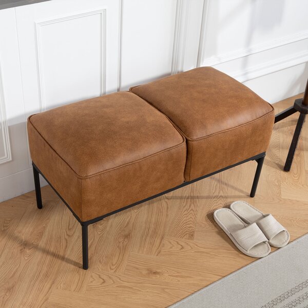 HOMCOM Panca moderna a piedi del letto in pelle sintetica con seduta imbottita spessa e gambe in acciaio, 80x40x46 cm, Marrone | Aosom Italy