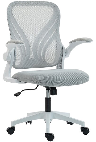 HOMCOM Sedia da ufficio con schienale ribaltabile e braccioli richiudibili, poltrona ergonomica in rete, 73x62x101-111cm, grigio chiaro | Aosom Italy