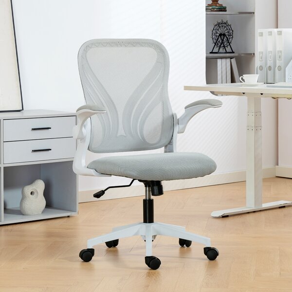 HOMCOM Sedia da ufficio con schienale ribaltabile e braccioli richiudibili, poltrona ergonomica in rete, 73x62x101-111cm, grigio chiaro | Aosom Italy