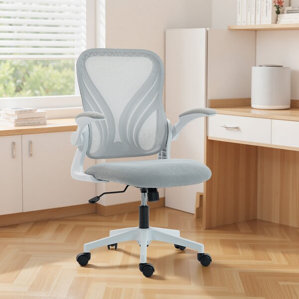 HOMCOM Sedia da ufficio con schienale ribaltabile e braccioli richiudibili, poltrona ergonomica in rete, 73x62x101-111cm, grigio chiaro | Aosom Italy