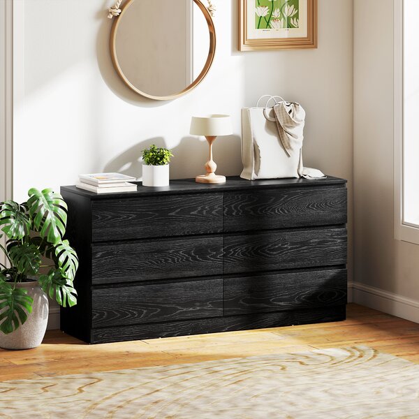 HOMCOM Cassettiera Moderno con 6 Cassetti, Cassettiera per Soggiorno, Camera e Ufficio, 140x40x71 cm, Nero Venato | Aosom Italy