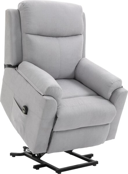 Poltrona elettrica Fortuna Lai con funzione reclinabile per anziani, rivestimento in lino grigio chiaro 83 x 89 x 102 cm, comodo ausilio per alzarsi