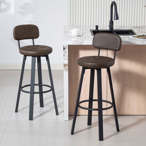 HOMCOM Set di 2 Sgabelli Alti da Bar con Schienale e Poggiapiedi, Rotanti Rivestiti in PU e Struttura in Metallo, 35.5x43.5x98 cm, Marrone scuro | Aosom Italy