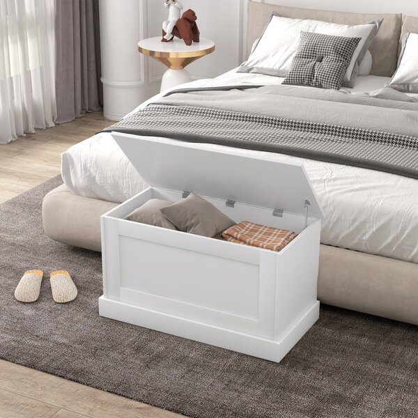 HOMCOM Cassapanca contenitore con porta giochi e cerniera di sicurezza per soggiorno, in legno, 80x40x45 cm, bianco | Aosom Italy