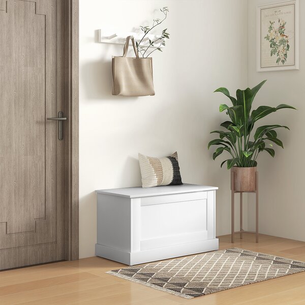 HOMCOM Cassapanca contenitore con porta giochi e cerniera di sicurezza per soggiorno, in legno, 80x40x45 cm, bianco | Aosom Italy