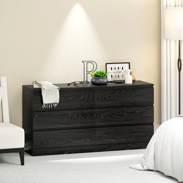HOMCOM Cassettiera Moderno con 6 Cassetti, Cassettiera per Soggiorno, Camera e Ufficio, 140x40x71 cm, Nero Venato | Aosom Italy
