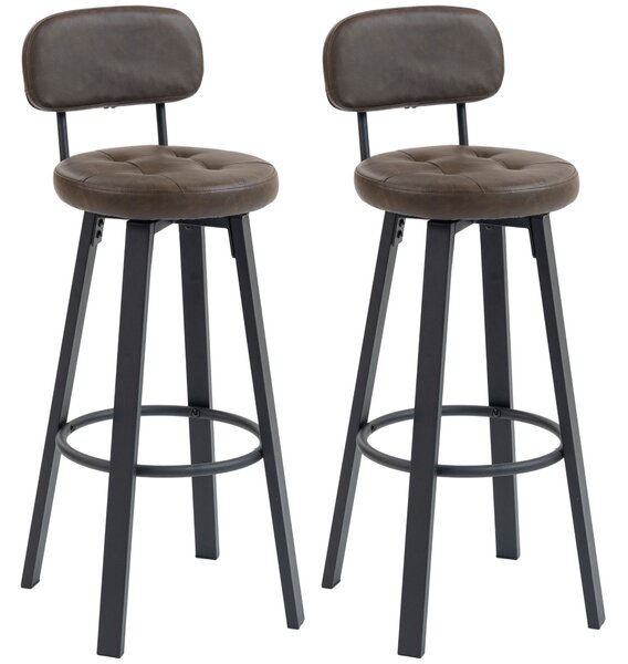 HOMCOM Set di 2 Sgabelli Alti da Bar con Schienale e Poggiapiedi, Rotanti Rivestiti in PU e Struttura in Metallo, 35.5x43.5x98 cm, Marrone scuro | Aosom Italy