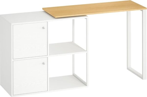 Scrivania Fortuna Lai a forma di L, scrivania angolare girevole a 360° con 2 armadietti, 2 ripiani aperti, scrivania per computer per piccoli spazi, studio, soggiorno, 150x40x75 cm, bianco