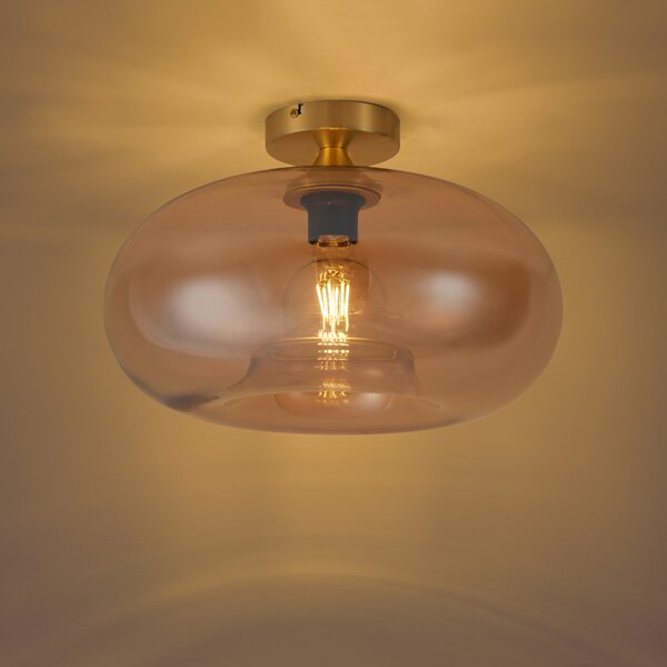 Lampada da soffitto Art Déco ottone con vetro ambra 40 cm - Busa