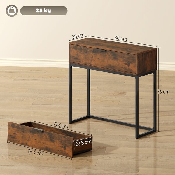 HOMCOM Tavolo da ingresso con cassetto, Consolle industriale per ingresso e soggiorno, 80x30x76 cm, Nero | Aosom Italy