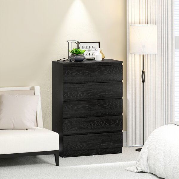 HOMCOM Comò Moderno per Camera da Letto 5 Cassetti, Cassettiera per Soggiorno e Ufficio, 77x40x111,5 cm, Nero Venato | Aosom Italy