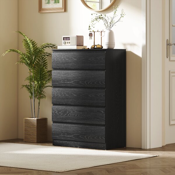 HOMCOM Comò Moderno per Camera da Letto 5 Cassetti, Cassettiera per Soggiorno e Ufficio, 77x40x111,5 cm, Nero Venato | Aosom Italy