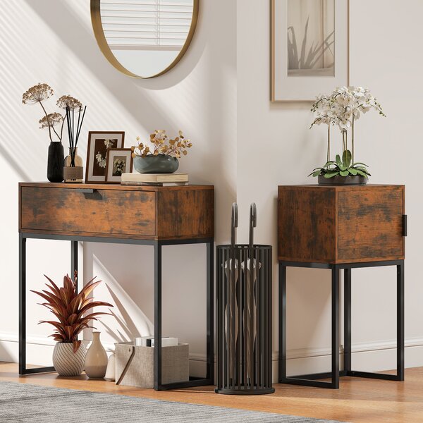 HOMCOM Tavolo da ingresso con cassetto, Consolle industriale per ingresso e soggiorno, 80x30x76 cm, Nero | Aosom Italy