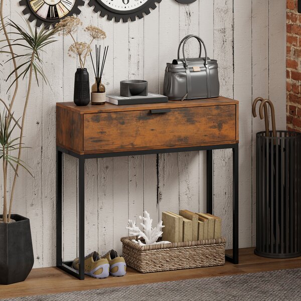 HOMCOM Tavolo da ingresso con cassetto, Consolle industriale per ingresso e soggiorno, 80x30x76 cm, Nero | Aosom Italy