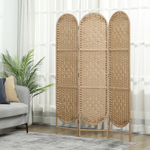 HOMCOM Paravento divisorio pieghevole 3 pannelli con parte superiore arcuata intrecciato a mano, 120x170 cm, naturale | Aosom Italy