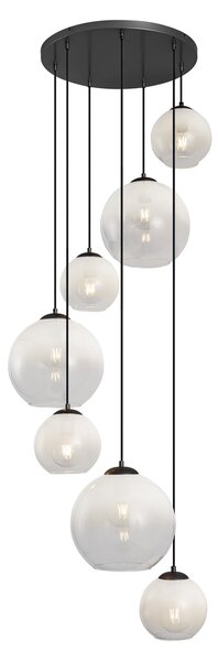 Lampada a sospensione moderna nera con vetro bianco rotondo a 7 luci - Misty