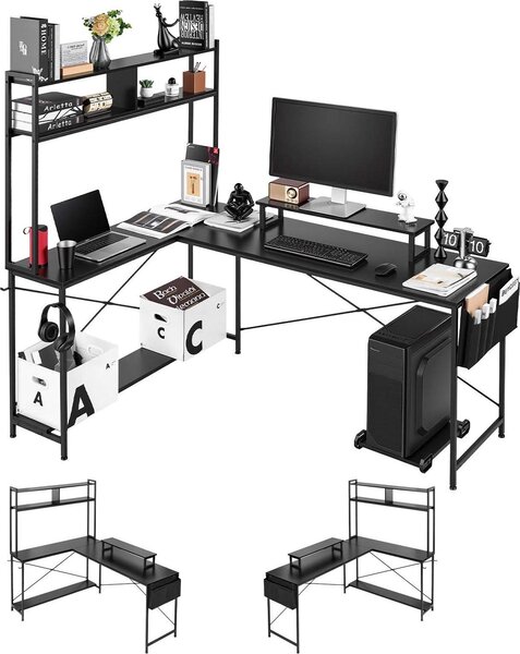 Scrivania da gaming - Scrivania angolare a forma di L 170 cm - Con supporto per monitor - Supporto scorrevole per CPU - Capacità di carico 68 kg - Scrivania per computer - Per l'ufficio domestico