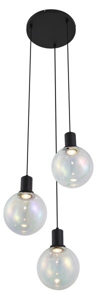 Lampada a sospensione di design nera con vetro arcobaleno rotonda a 3 luci - Mallon
