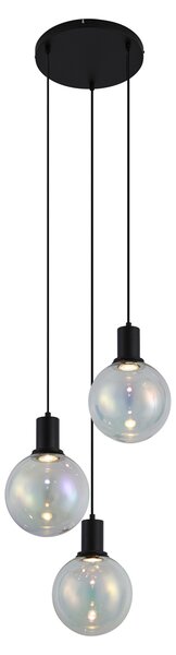 Lampada a sospensione di design nera con vetro arcobaleno rotonda a 3 luci - Mallon