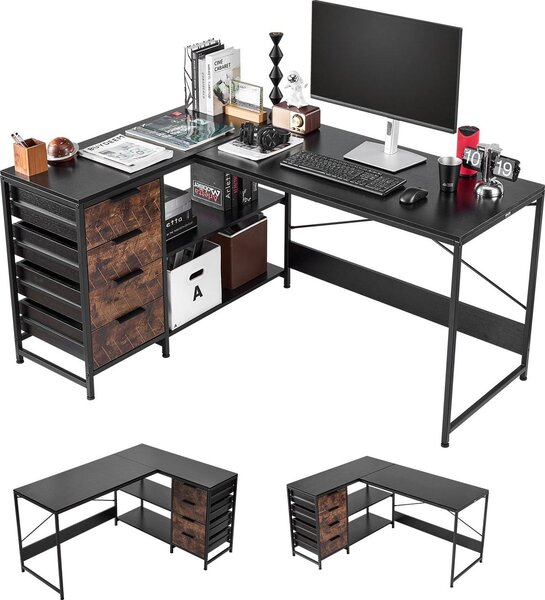 Scrivania da gaming - Scrivania angolare a forma di L - Lunghezza 1,5 m - Con cassetti e ripiani - Capacità di carico 68 kg - Scrivania per computer per l'ufficio domestico