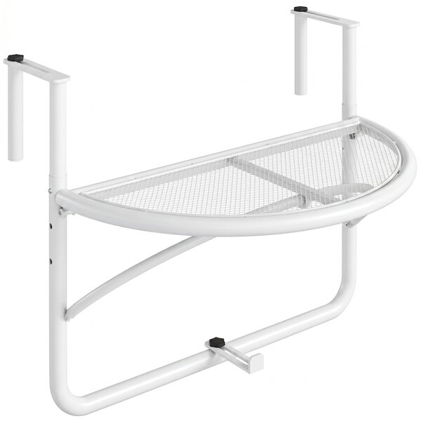 Outsunny Tavolino da Balcone Pieghevole, Metallo, 3 Altezze Regolabili, da Appendere alla Ringhiera, 60x45x50cm, Bianco|Aosom