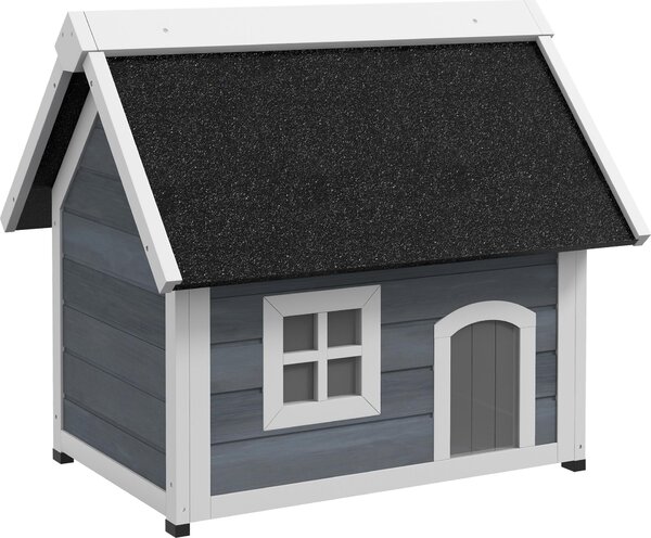 Fortuna Lai Casa per gatti, cuccia per gatti in legno, con tetto apribile in asfalto, resistente alle intemperie, con finestra, 3 porte, 77 x 57,5 x 68 cm, grigio