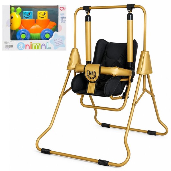 Altalena per bambini freestanding 3 in 1 ADBOR N1 Gold – adatta sia per l'esterno che per l'interno, con funzione di sdraio, colore nero e oro