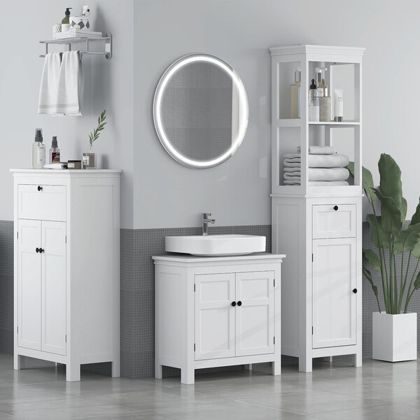 HOMCOM Mobile Bagno con 2 Ante e Cassetto, Mobiletto Bagno Salvaspazio con Ripiani Regolabili, 60x30x102.5 cm, Bianco | Aosom Italy