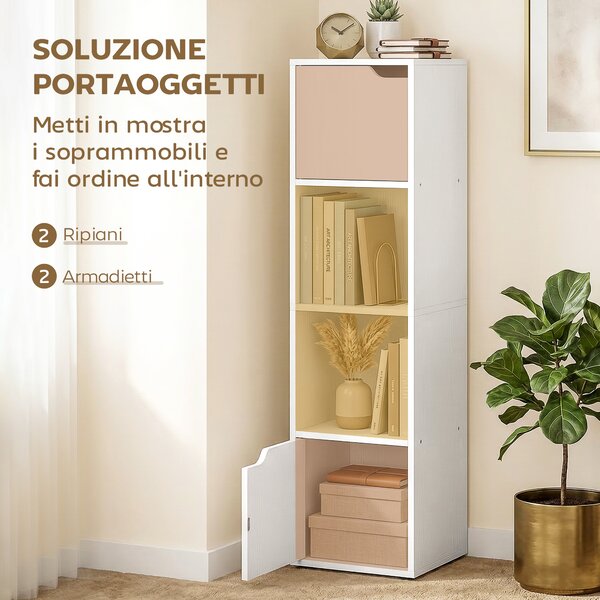 HOMCOM Libreria con 2 Armadietti e Ante, Scaffale a 4 Ripiani, Bianco | Aosom Italy