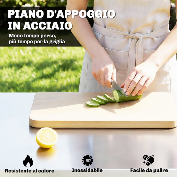 Outsunny Carrello Barbecue da Esterno con Piano in Acciaio Inossidabile, Porta Spezie, Ganci e Maniglia Laterale, Nero | Aosom Italy