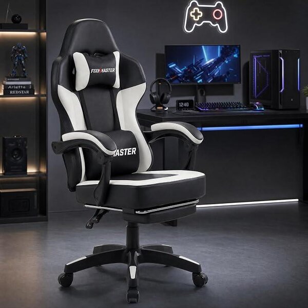 Sedia da ufficio ergonomica con poggiapiedi, sedia da scrivania resistente fino a 150 kg, sedia da gaming in ecopelle, poltrona girevole ergonomica per ufficio domestico e giocatori