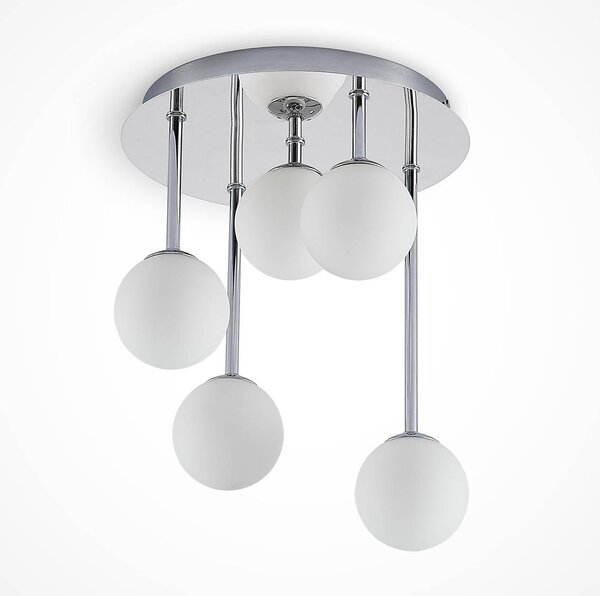 Lindby plafoniera Chrissy, Ø 27 cm, cromo, 5 luci, vetro