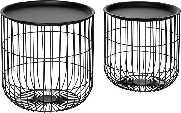 Fortuna Lai Set di 2 tavolini da salotto Tavolino da caffè in stile scandinavo con spazio contenitivo in acciaio nero per soggiorno e arredamento moderno
