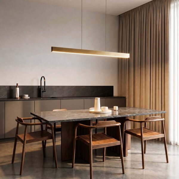Lampada a sospensione Mylosh Lucande, dimmerabile, Ottone / Oro, Soggiorno / Sala da pranzo, Alluminio, Moderno, Lampada a sospensione