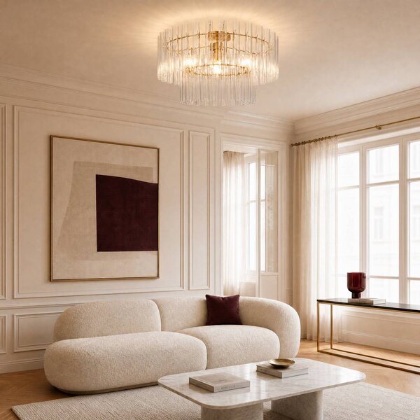 Plafoniera soffitto Leanna Lucande, dimmerabile, Chiaro / Trasparente, Soggiorno / Sala da pranzo, Vetro, Moderno, Plafoniera