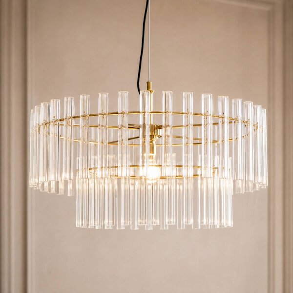 Lampada a sospensione Leanna Lucande, dimmerabile, Chiaro / Trasparente, Soggiorno / Sala da pranzo, Vetro, Moderno, Lampada a sospensione
