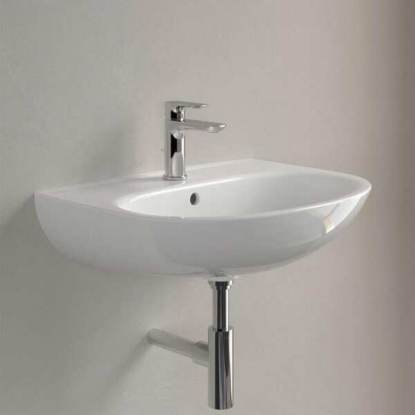 Lavabo Villeroy & Boch O.novo, 4A4060, 600 x 460 mm, ovale, vasca centrale, 1 foro per rubinetto (centrale, passante), con troppopieno, bianco alpino, 1 pz